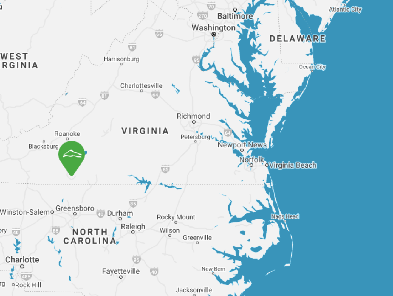 map of Virginia and surrounding areas