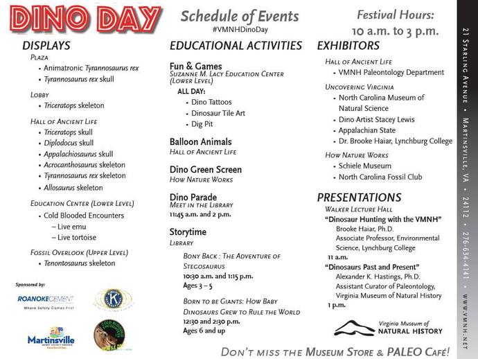 We are pleased to share the Dino Day festival schedule of events and map