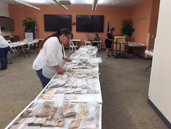 Staff and volunteers are working hard to re-organizing over 8 thousand bags of archaeological ...