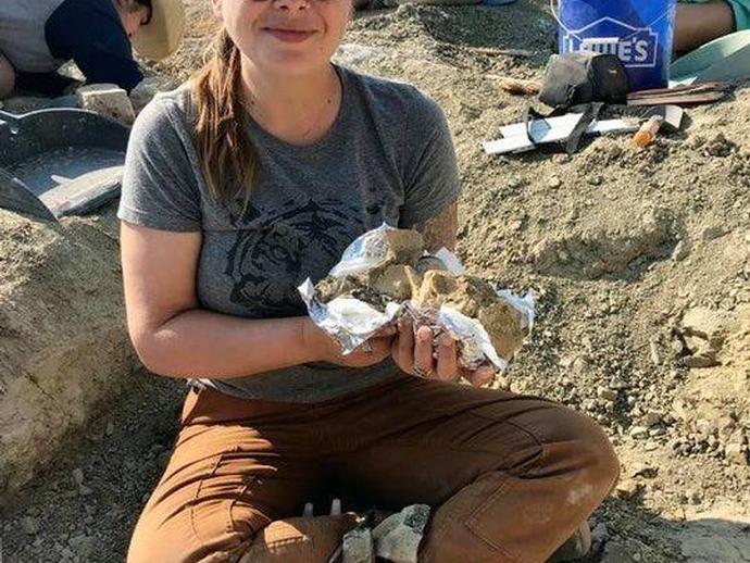 Paleontology technician Lucy Treado has been working hard at the Wyoming Dinosaur Dig