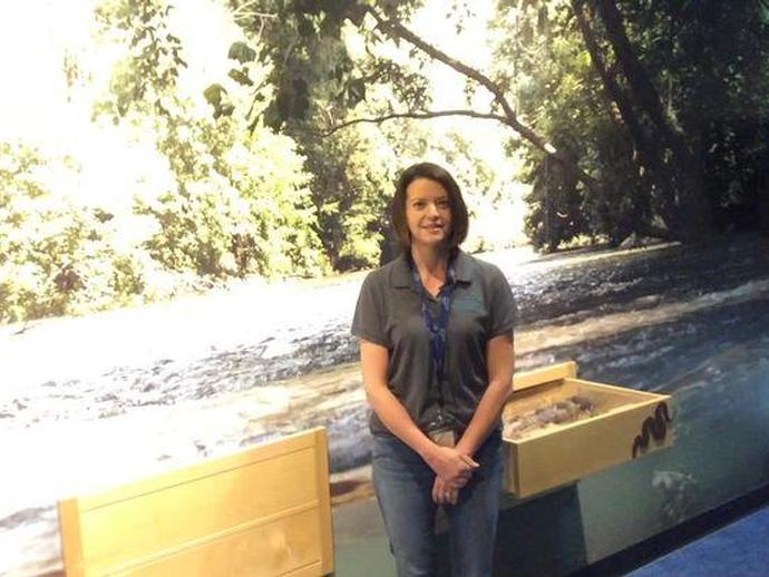 VMNH Education Manager Christy Deatherage is inside the Wild Watersheds exhibit to highlight ...
