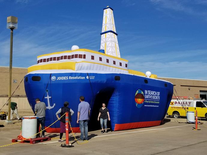 The inflatable JOIDES Resolution research exhibit is now going up in VMNH parking lot thanks to ...