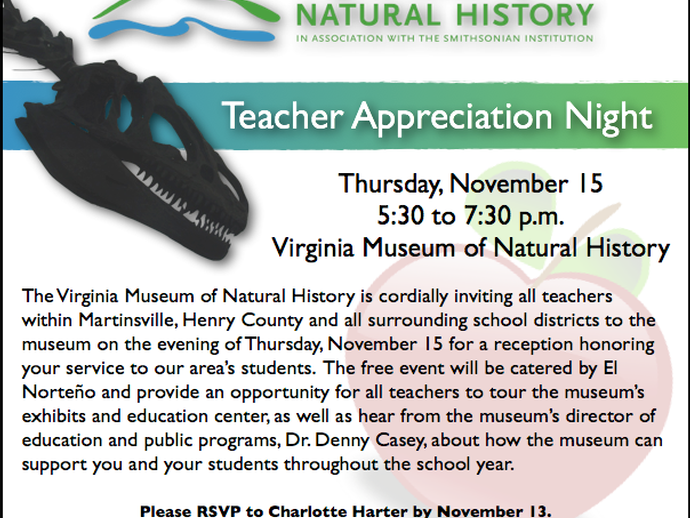CALLING ALL TEACHERS - Join us on Thursday, November 15 for VMNH Teacher Appreciation Night