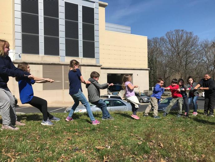 A game of tug of war breaks out during Spring Break Day Camp!